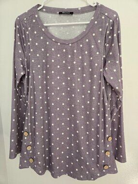 Quinee Women's Maternity Nursing Tunic Size L Gray White Polka Dot Button Side
